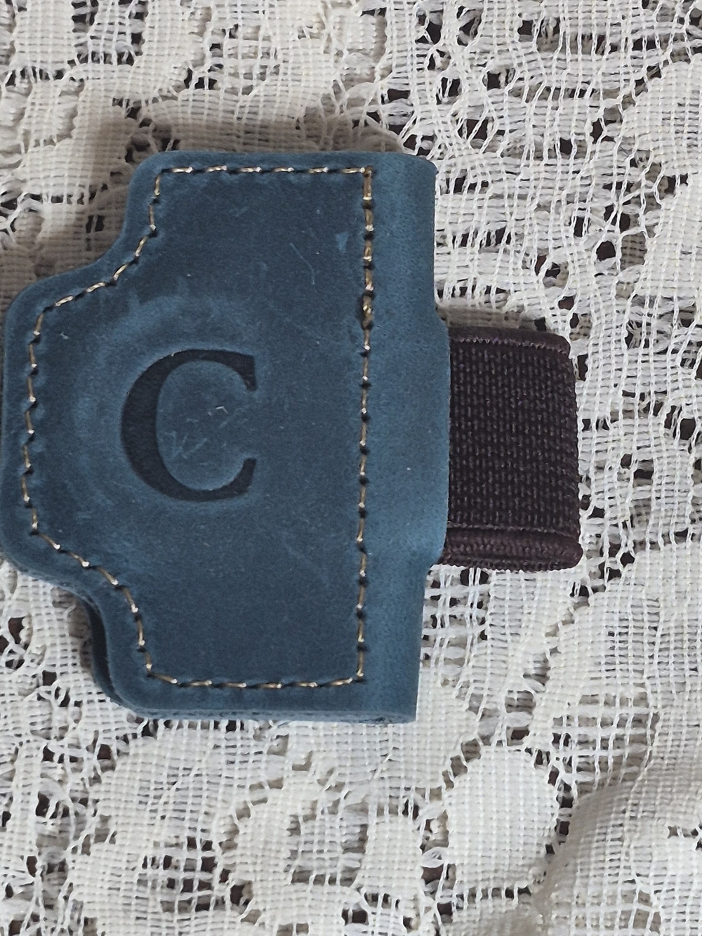 Cloth & Paper Monogram "C" Blue Leather Magnetic Bookmark Pen Holder